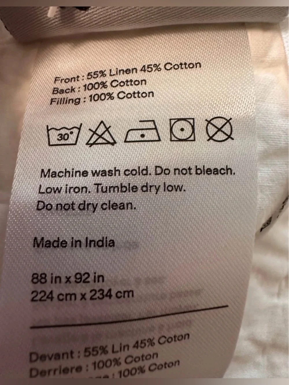 NWT Quince European Linen Cotton Stitch Quilt Full/Queen Ivory
